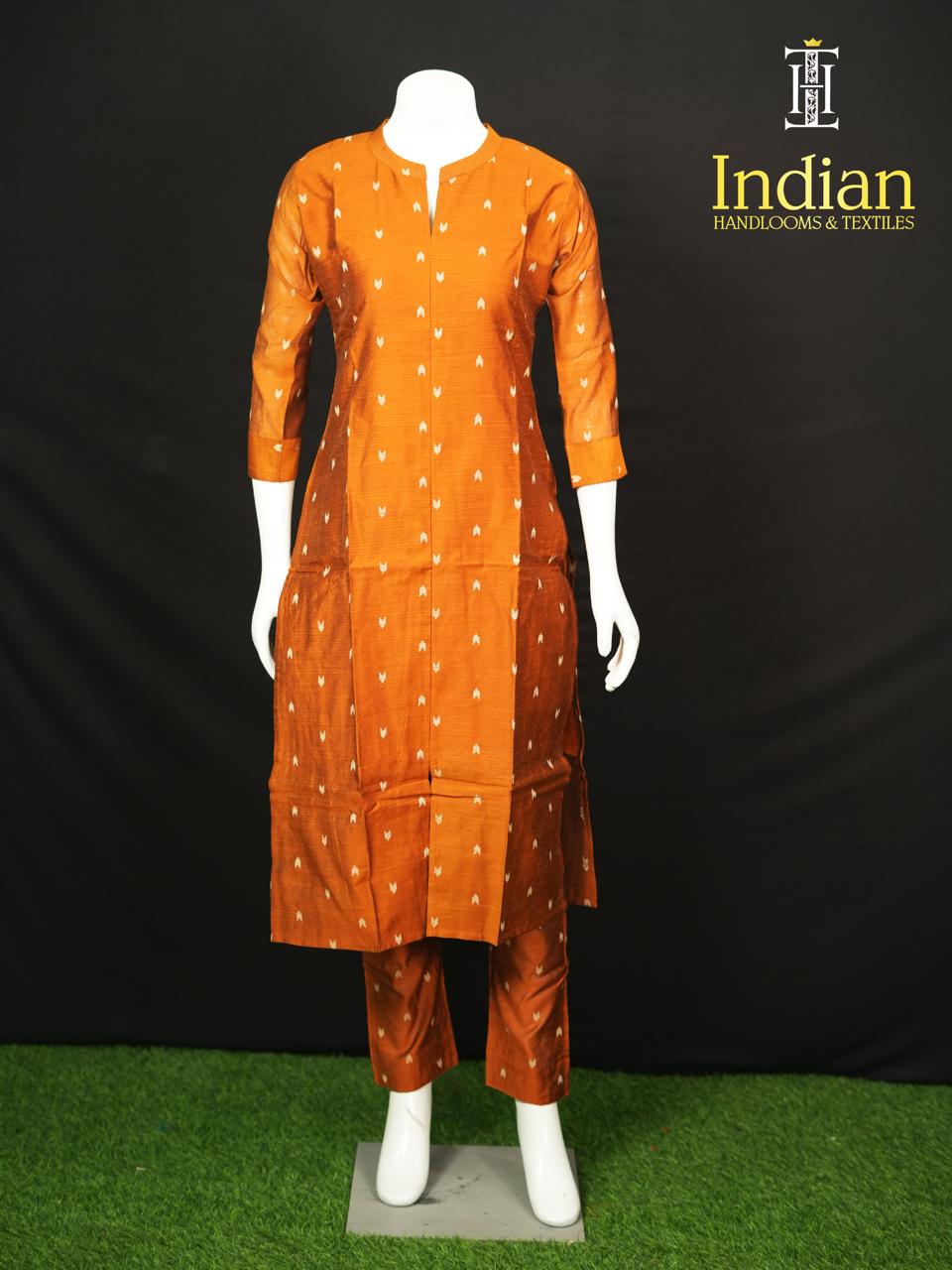 Raw Silk 2 Pc Set -  Rust Brown