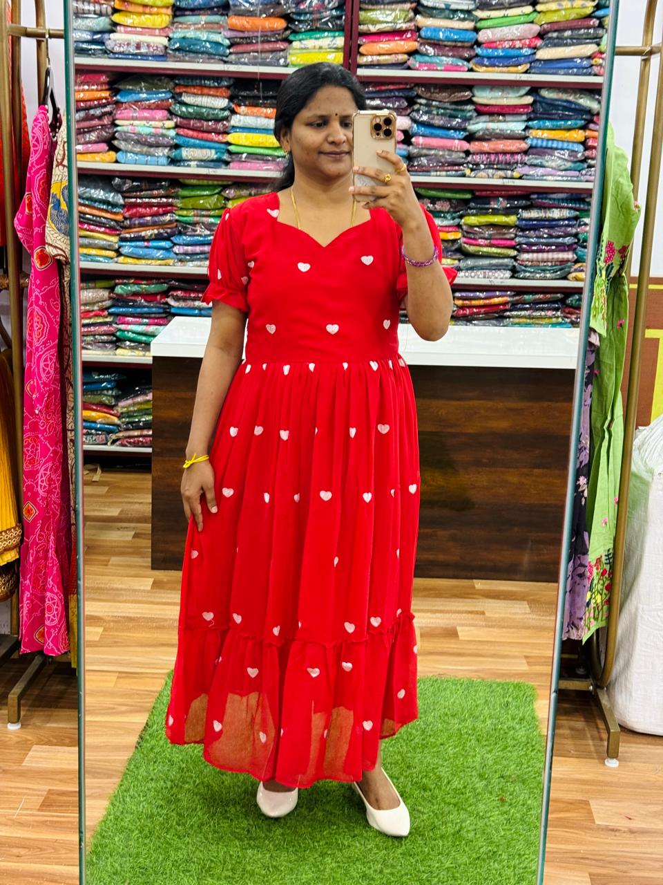 Hearts Georgette Frocks -Red