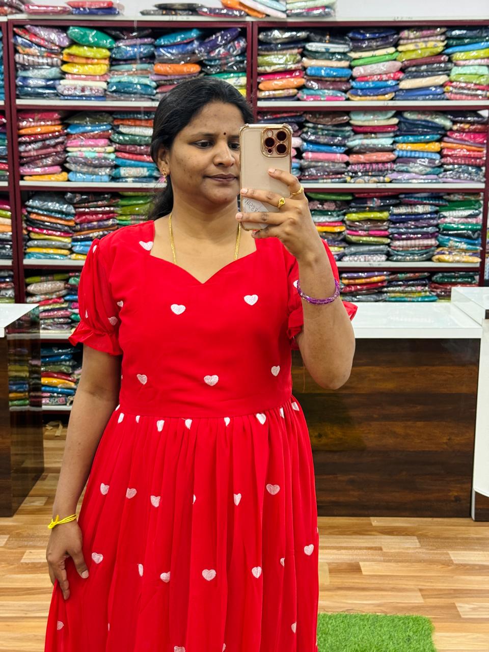 Hearts Georgette Frocks -Red