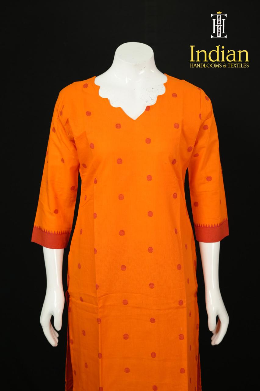 Premium Handloom Cotton Set - Orange Color
