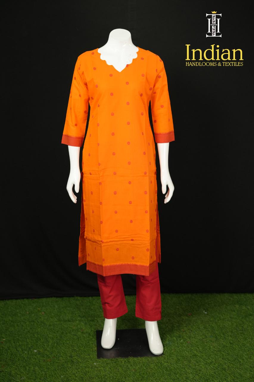 Premium Handloom Cotton Set - Orange Color