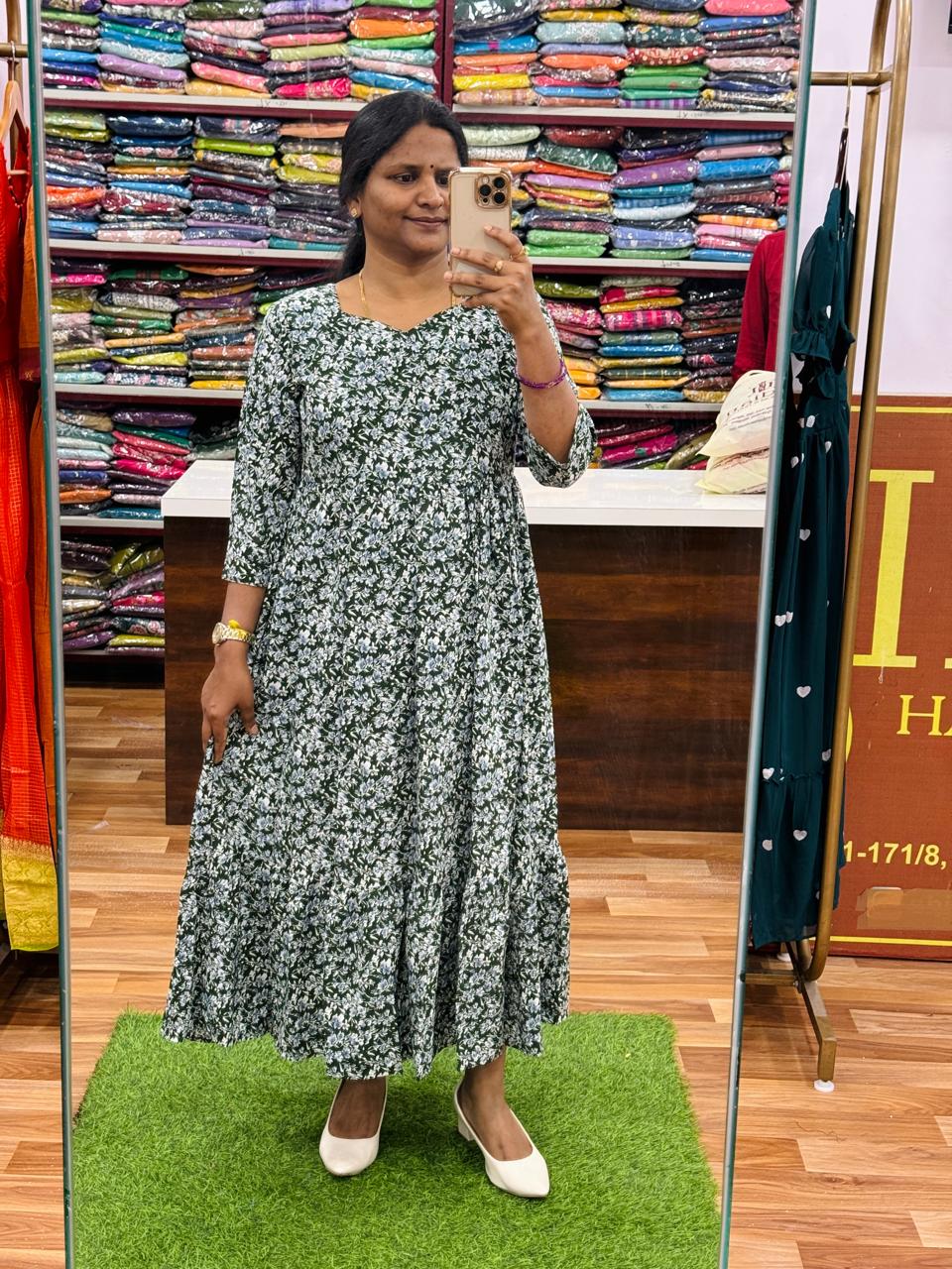 Floral Georgette Frocks-Green