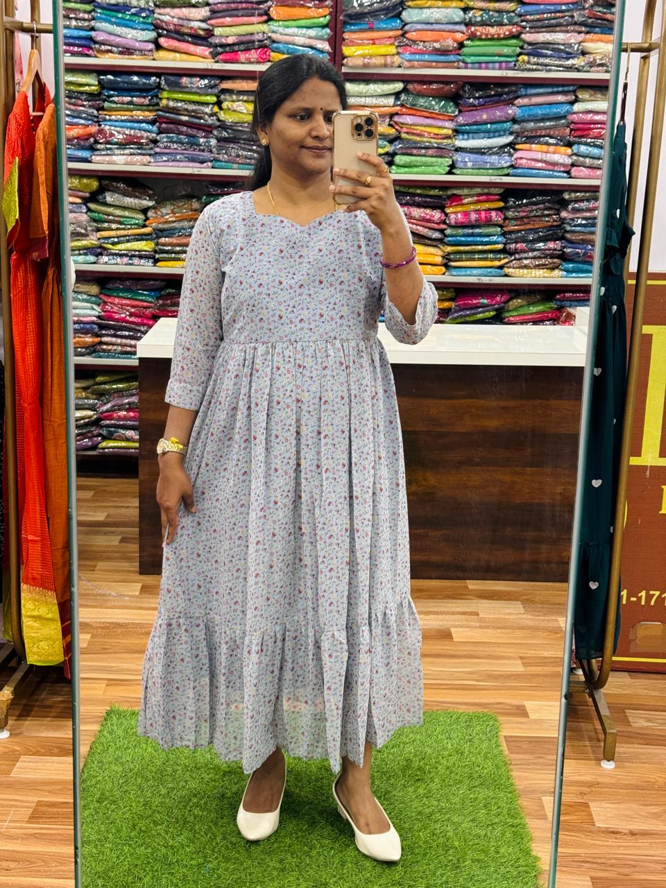 Floral Georgette Frocks-Powder Blue