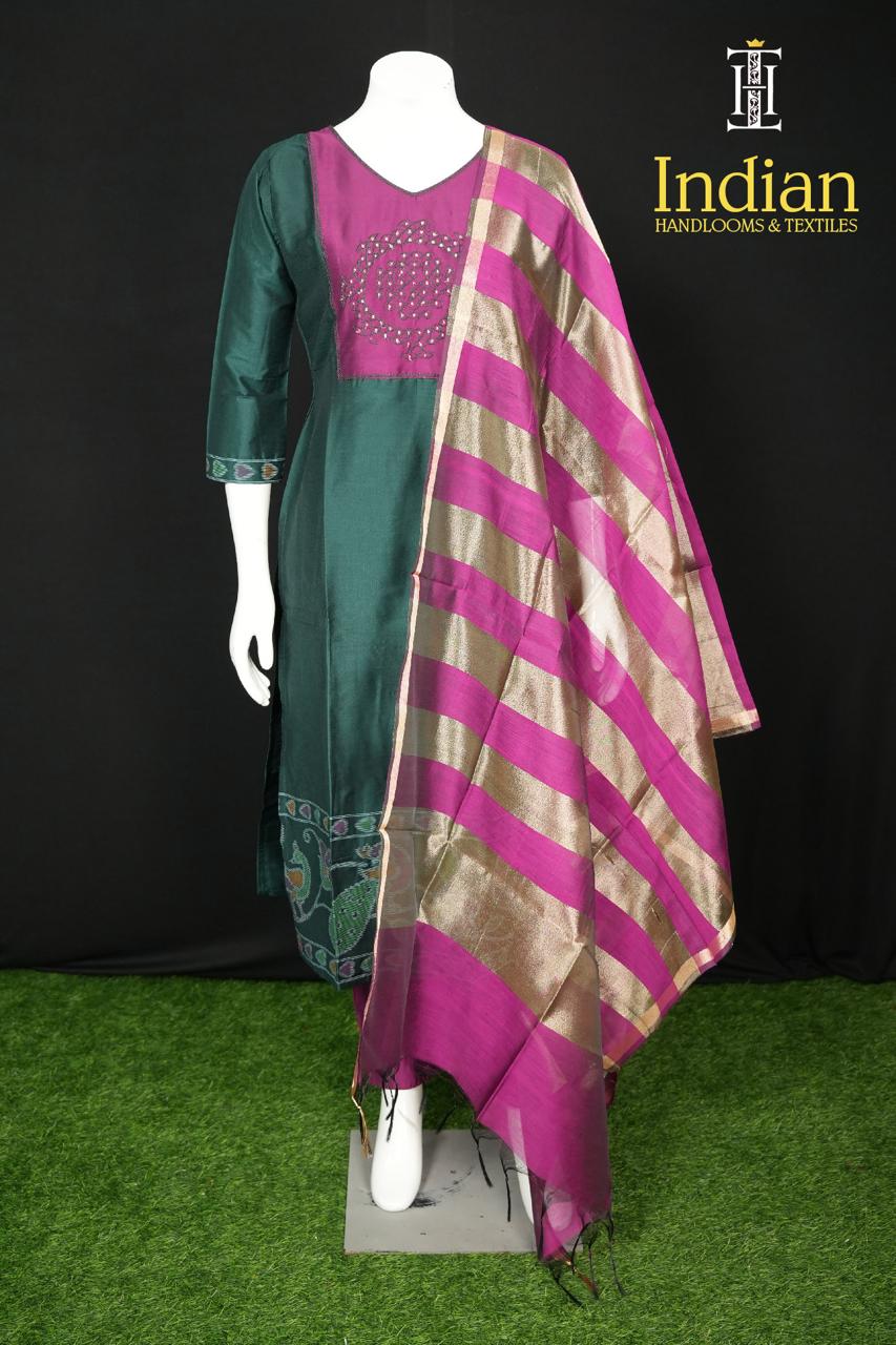 Designer Raw Silk Set-Peacock Blue