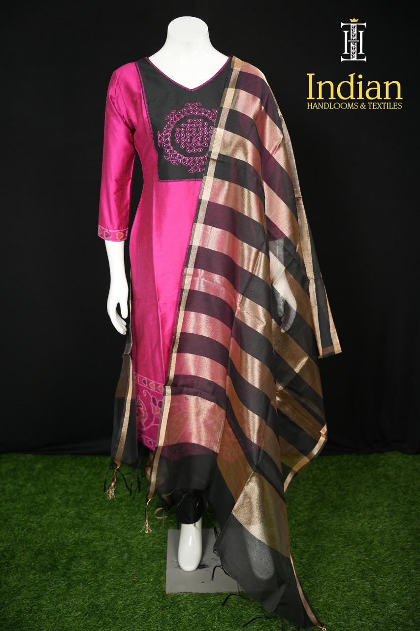 Designer Raw Silk Set-Dark Pink
