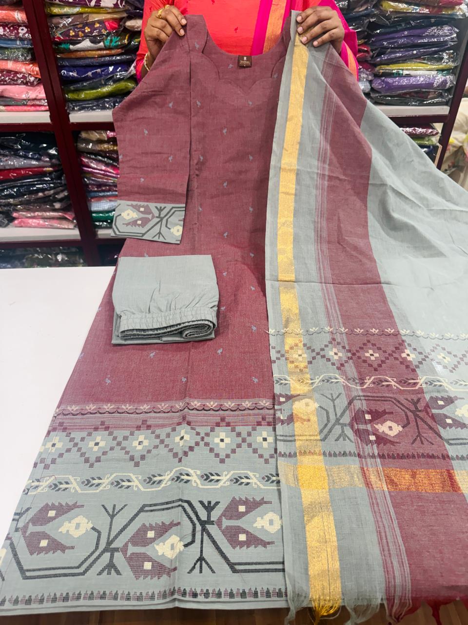 Chettinad Cotton Set-Marronish Wine