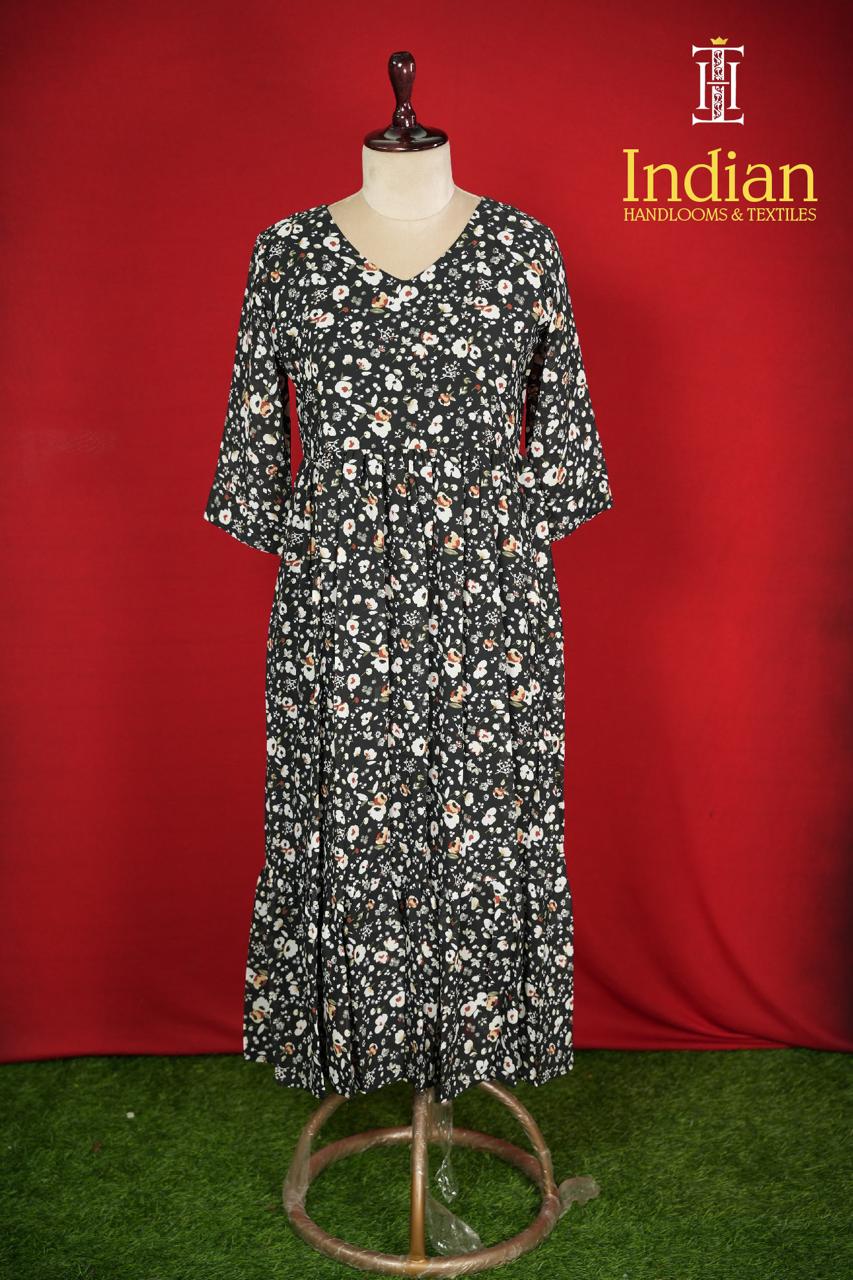 Floral Georgette Frocks-Black Floral