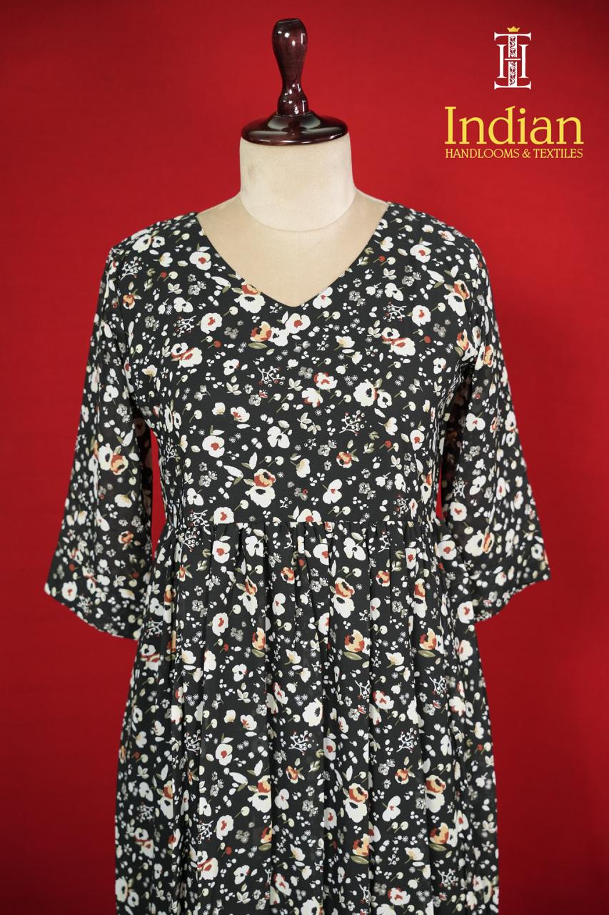 Floral Georgette Frocks-Black Floral