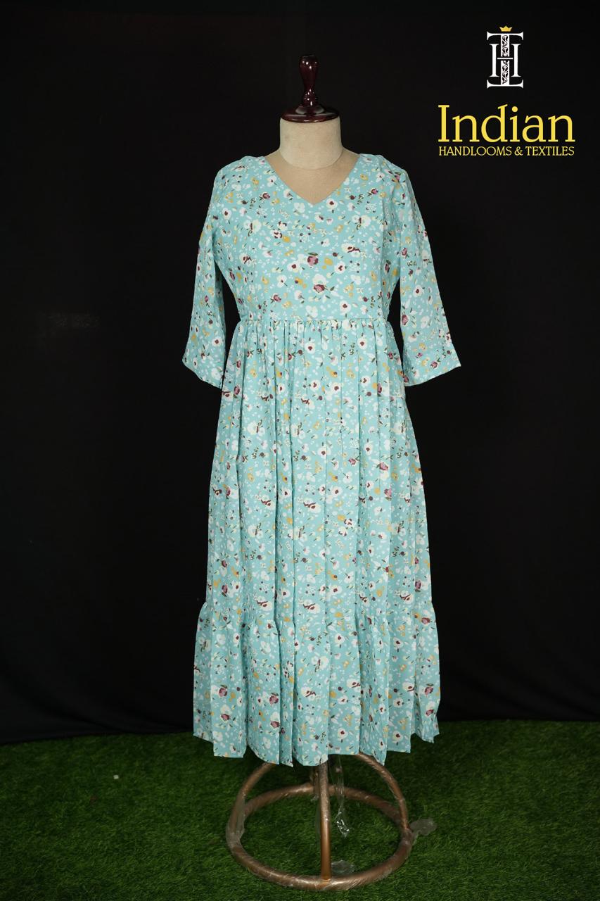 Floral Georgette Frocks-Sky Blue 1