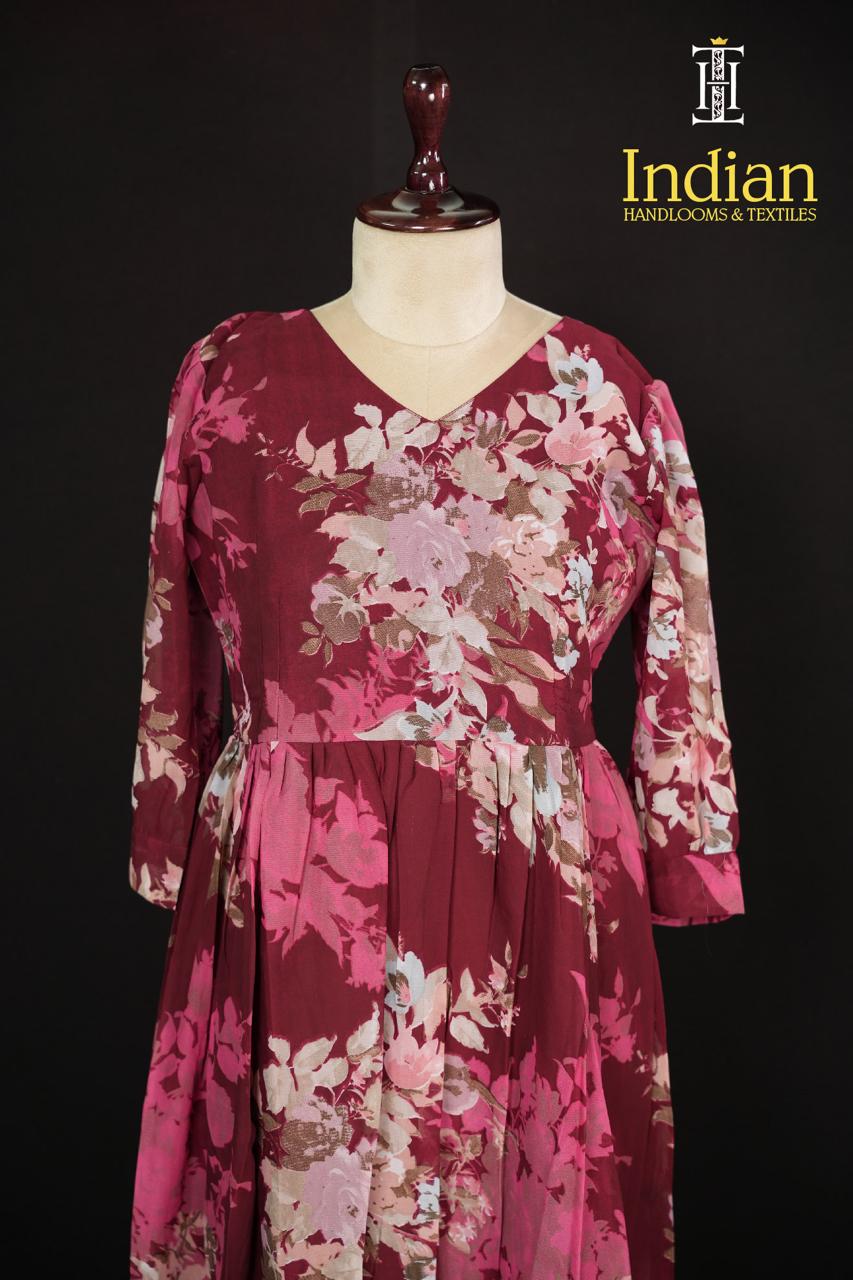 Floral Georgette Frocks-Maroon