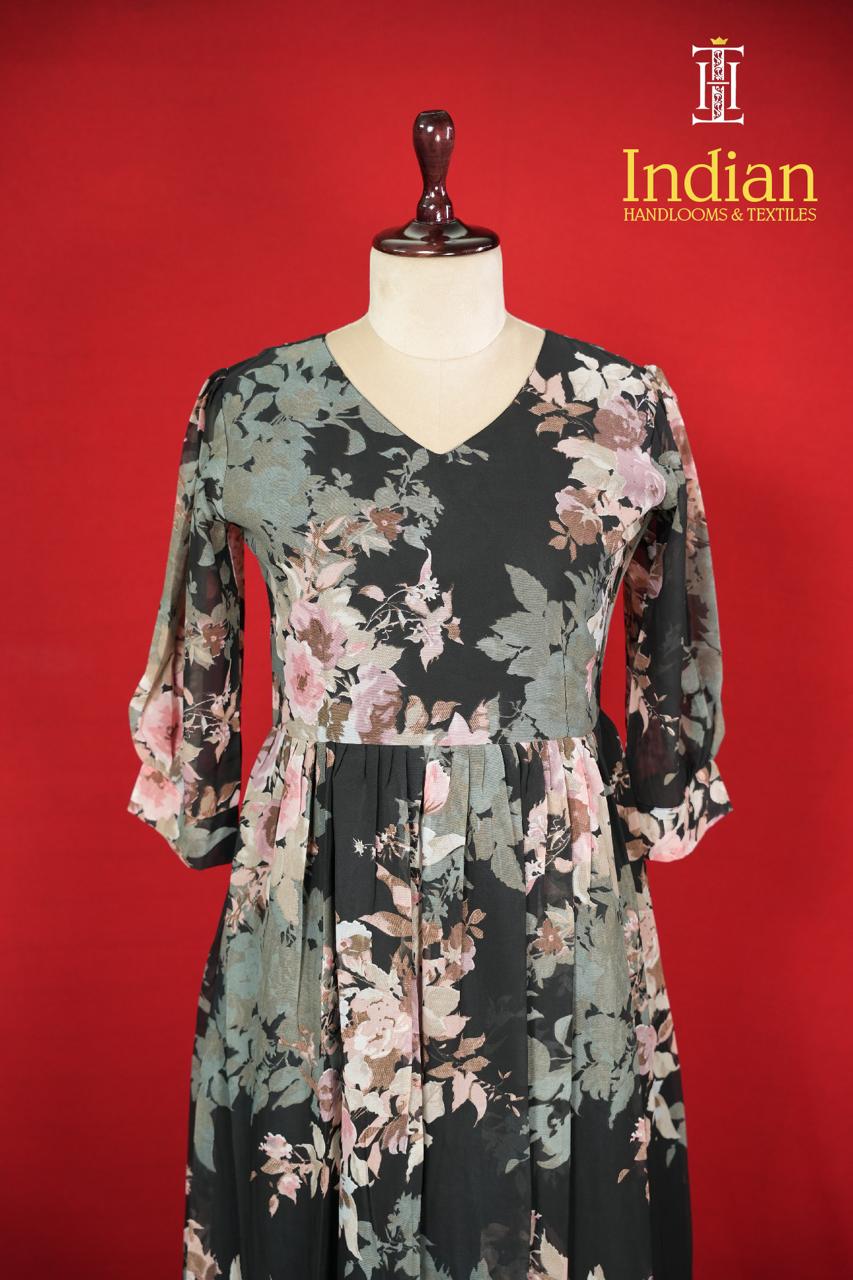 Floral Georgette Frocks-Black A