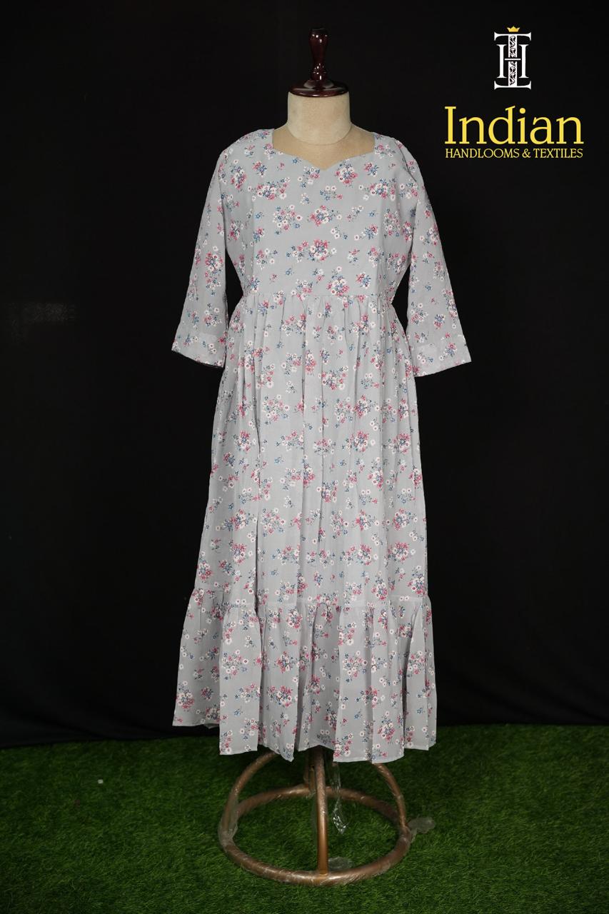 Floral Georgette Frocks-Grey A