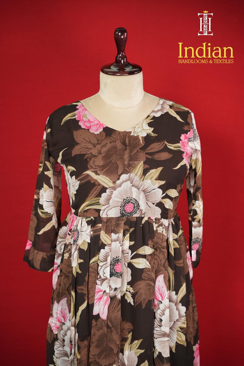 Floral Georgette Frocks- Brown 1