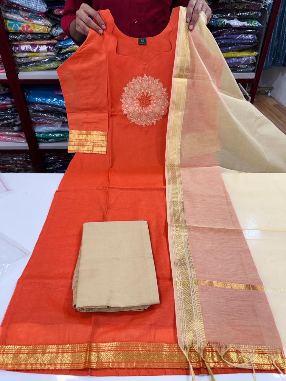 Mangalgiri Pattu Set-Orange