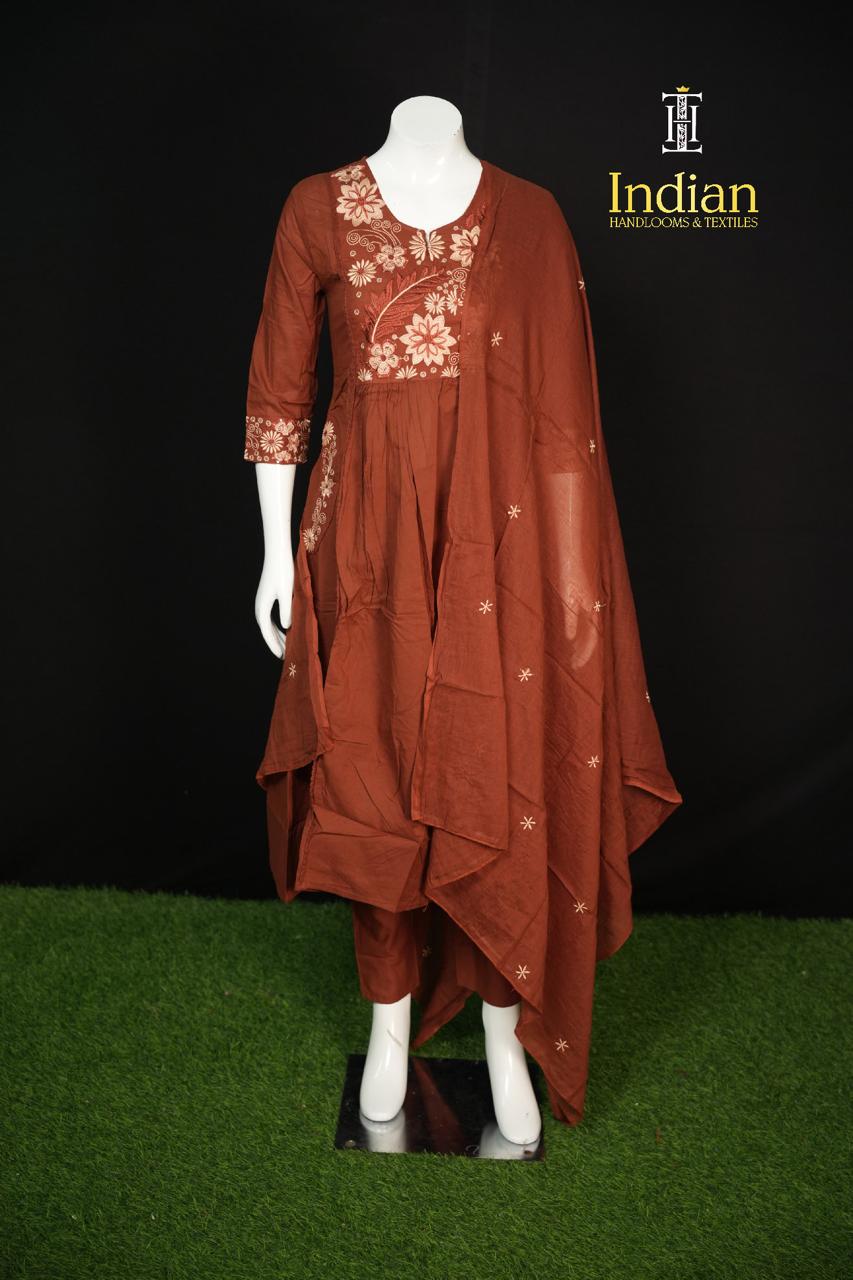 Designer Mul Cotton -Rust  Brown