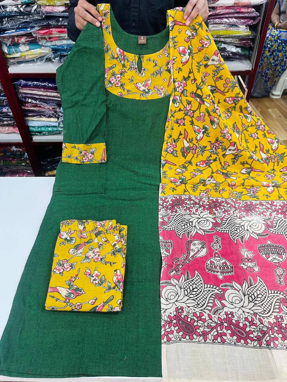Kalamkari 3Pc Set- Olive Green
