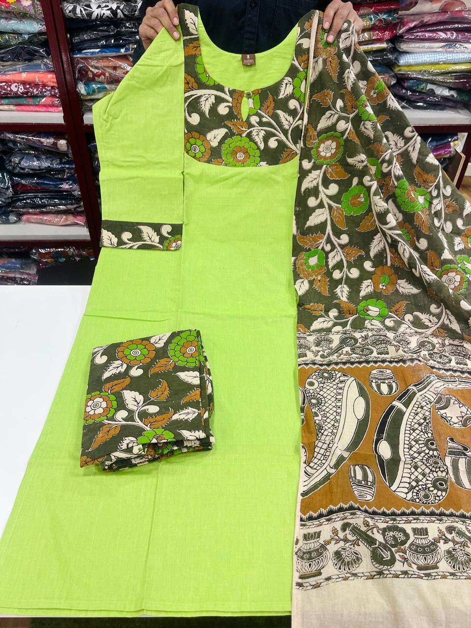 Kalamkari 3Pc Set- Pista Green