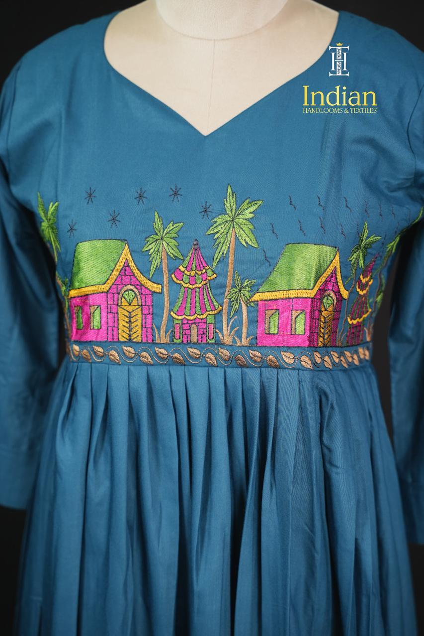 Soft Crepe Cotton Frocks- Blue