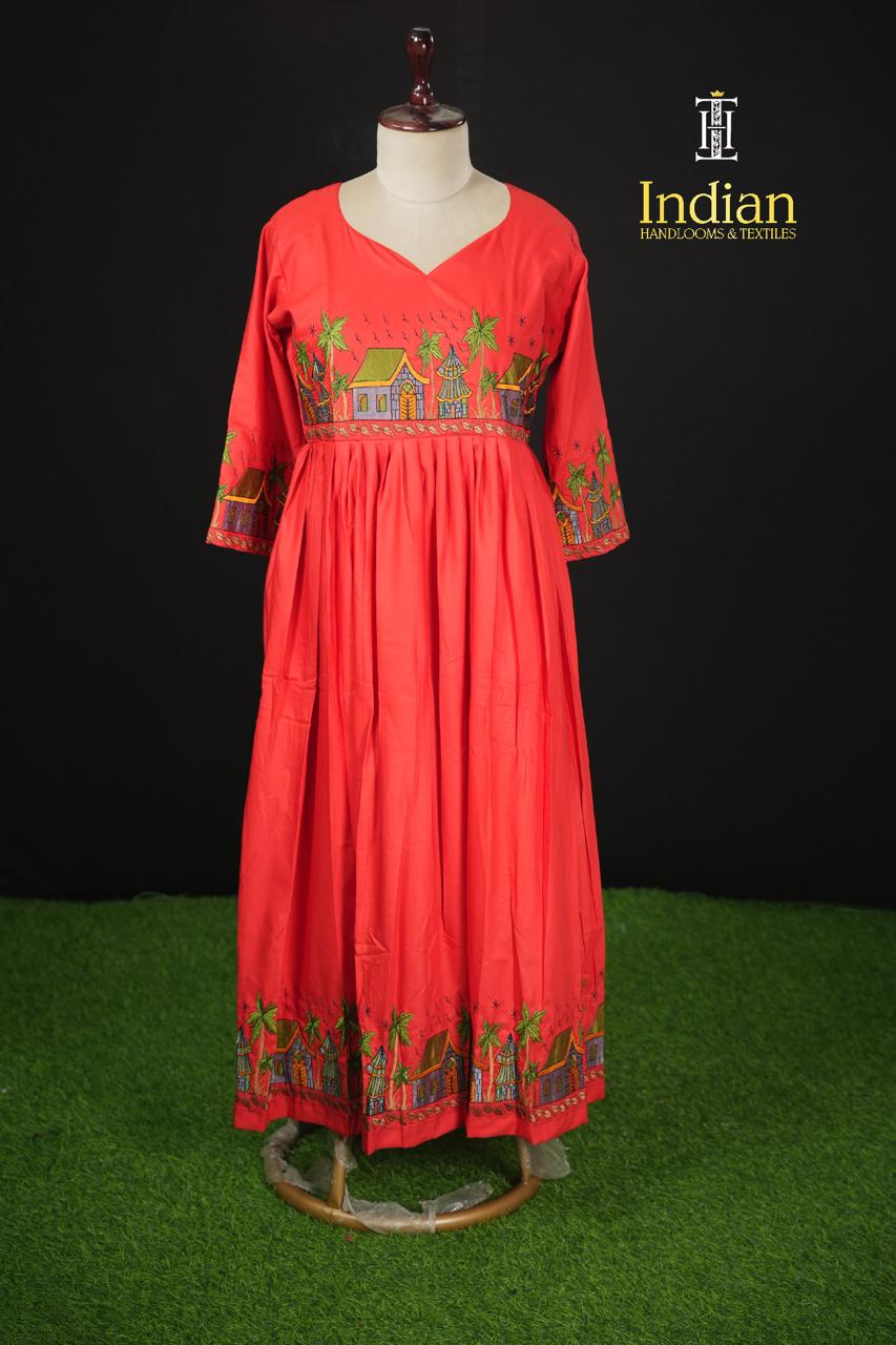 Soft Crepe Cotton Frocks-  Red 1