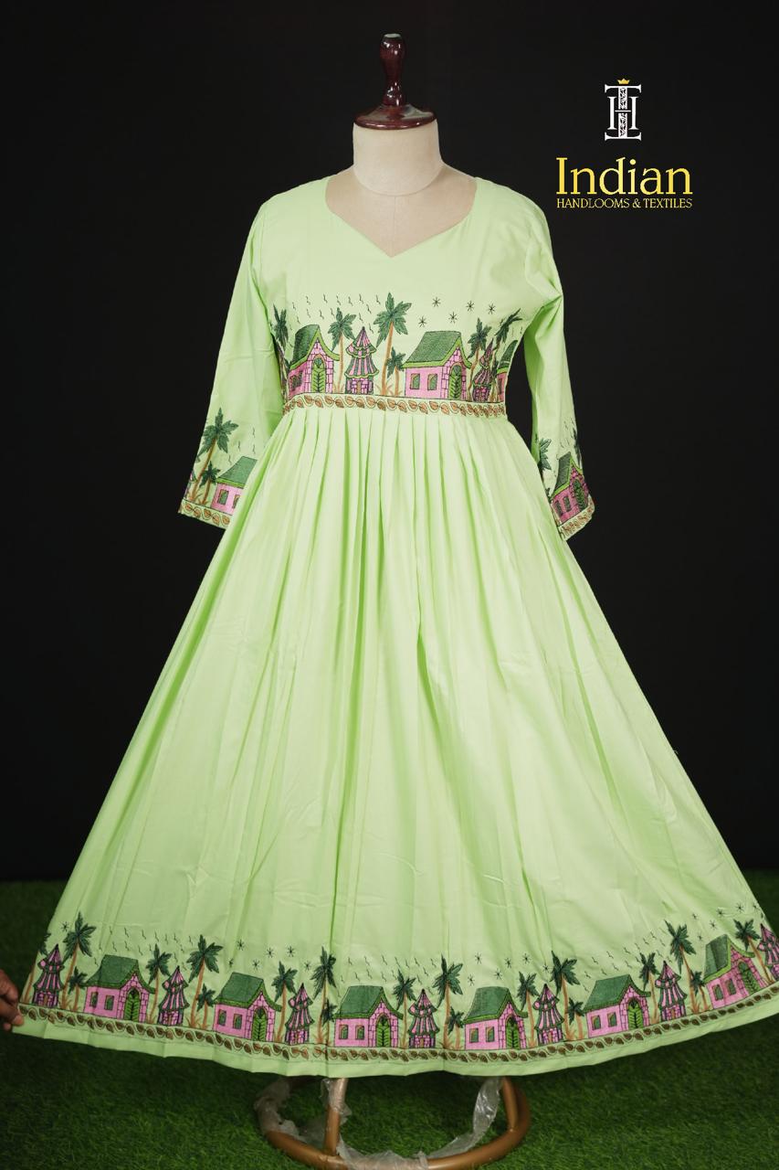 Soft Crepe Cotton Frocks- Lite Green 1
