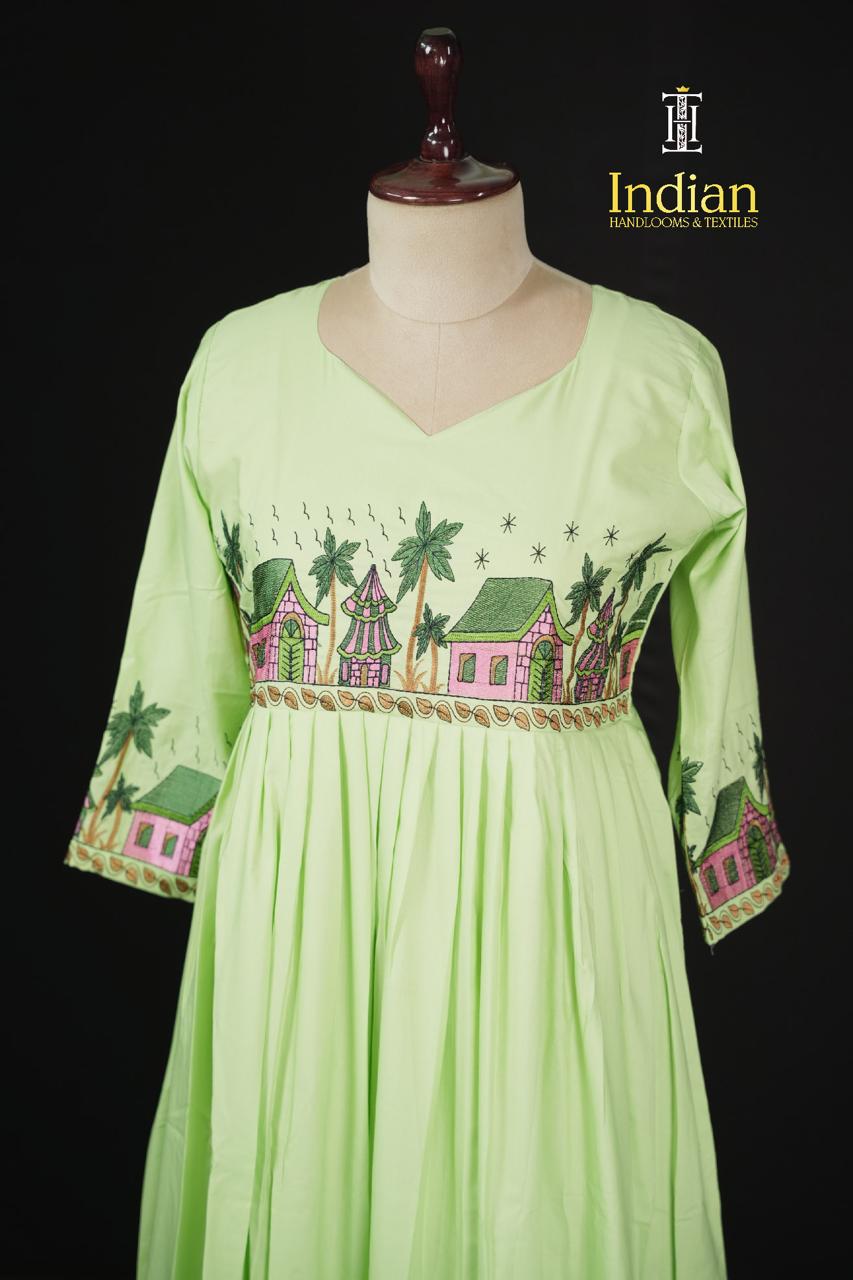 Soft Crepe Cotton Frocks- Lite Green 1