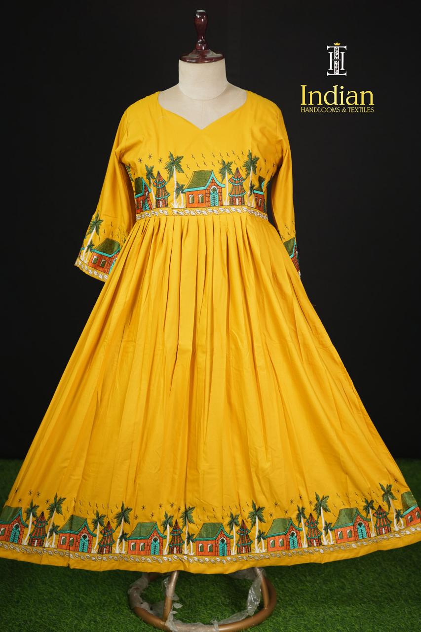 Soft Crepe Cotton Frocks-  Yellow