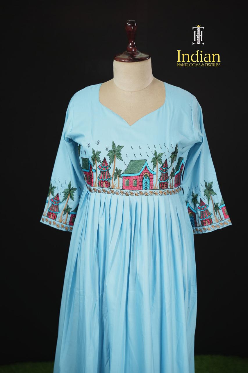 Soft Crepe Cotton Frocks- Lite Blue