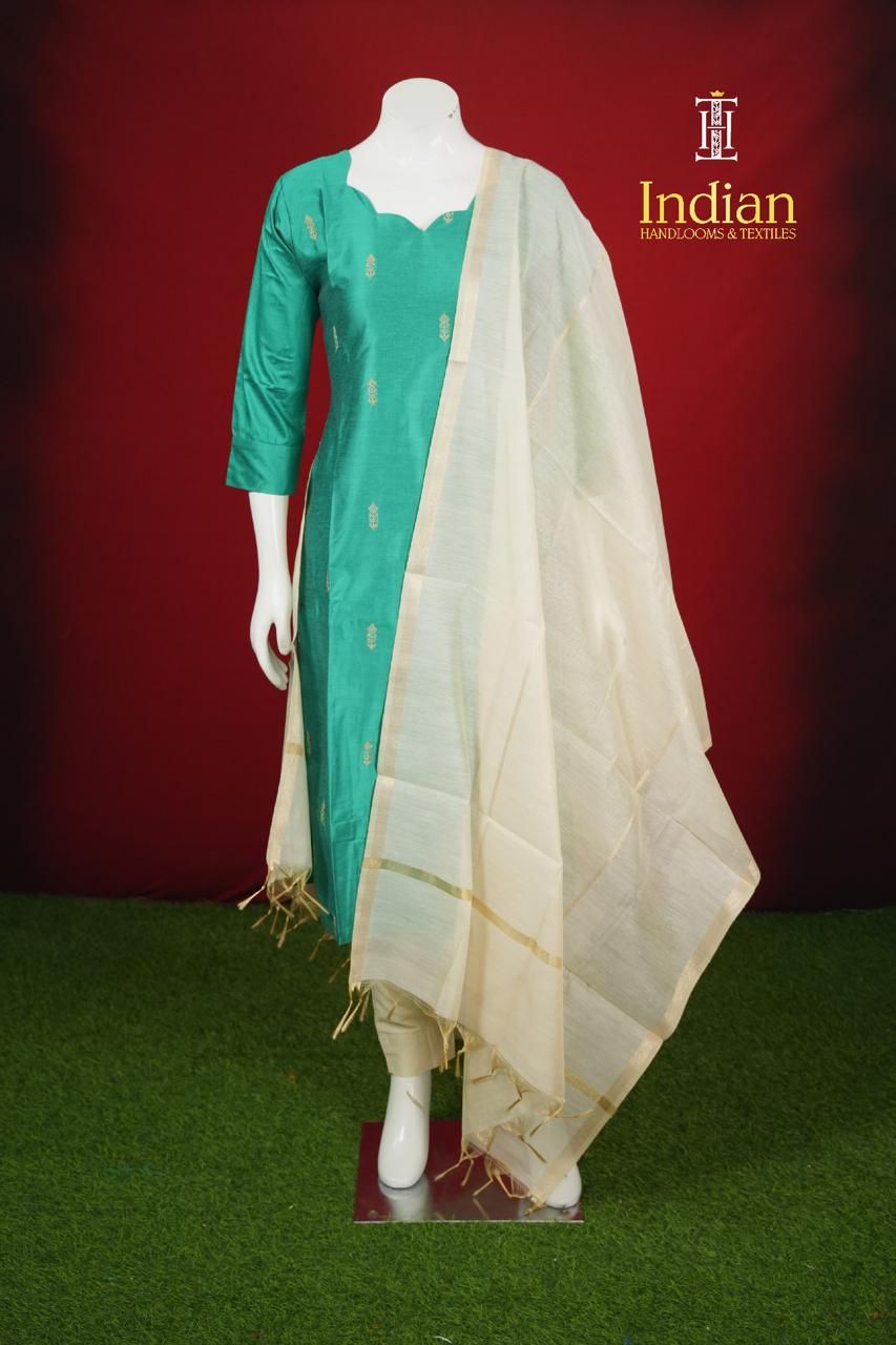 Contrast Raw Silk Sets 1- Sea Green