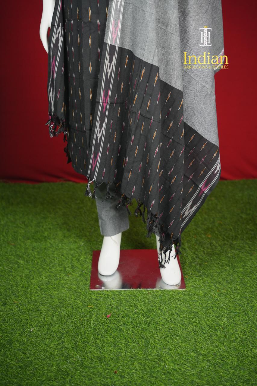Pure Ikkat Cotton 3 Pc Set- Black &amp; Grey