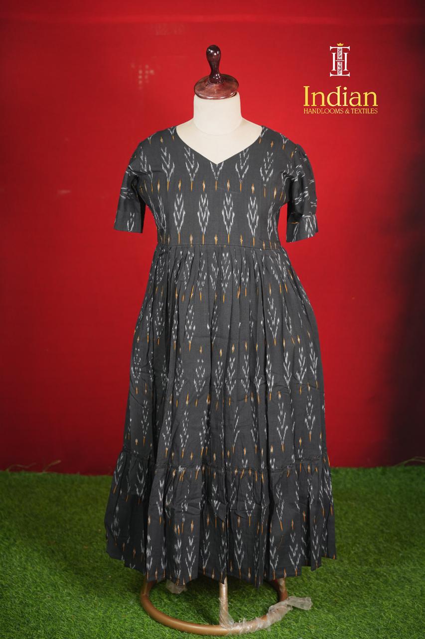 Ikkat cotton frock -Black