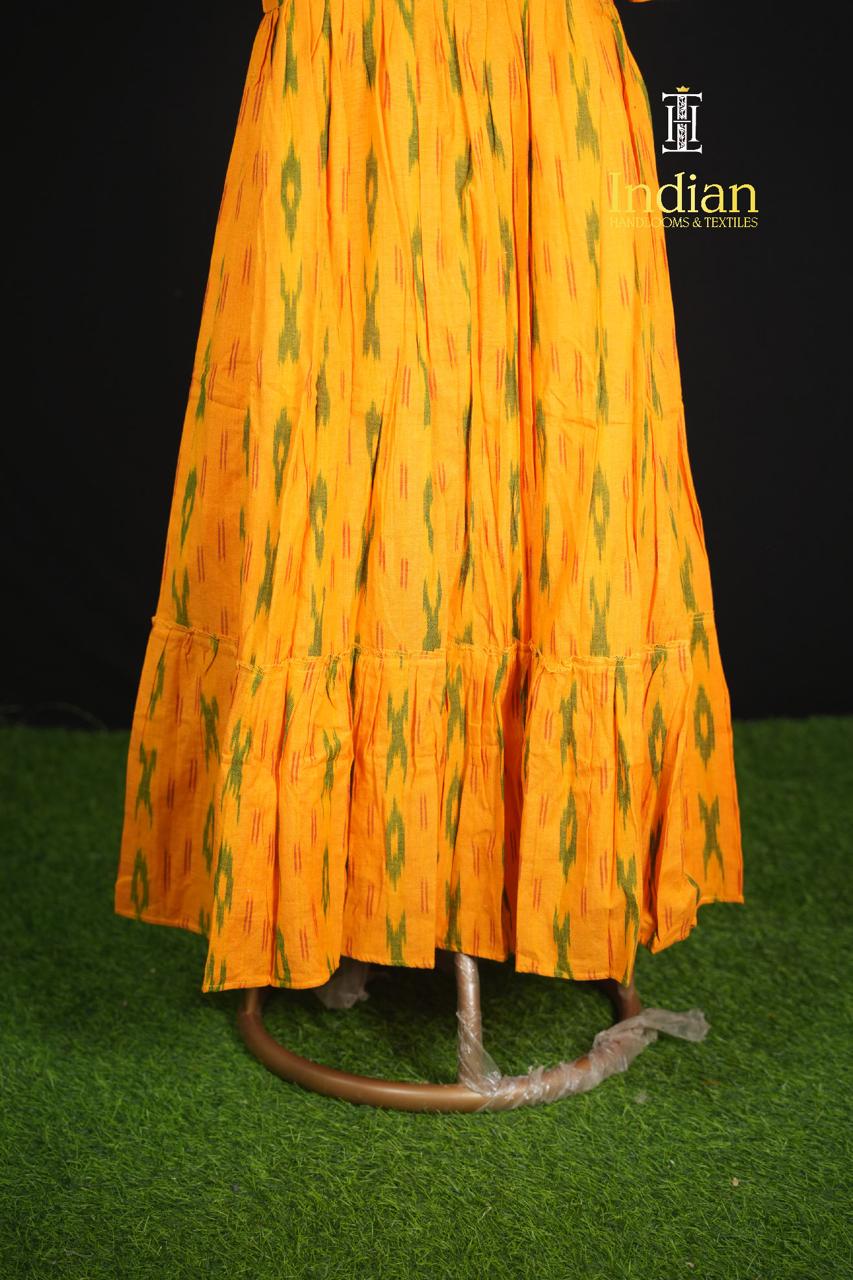 Ikkat cotton frock -Yellow