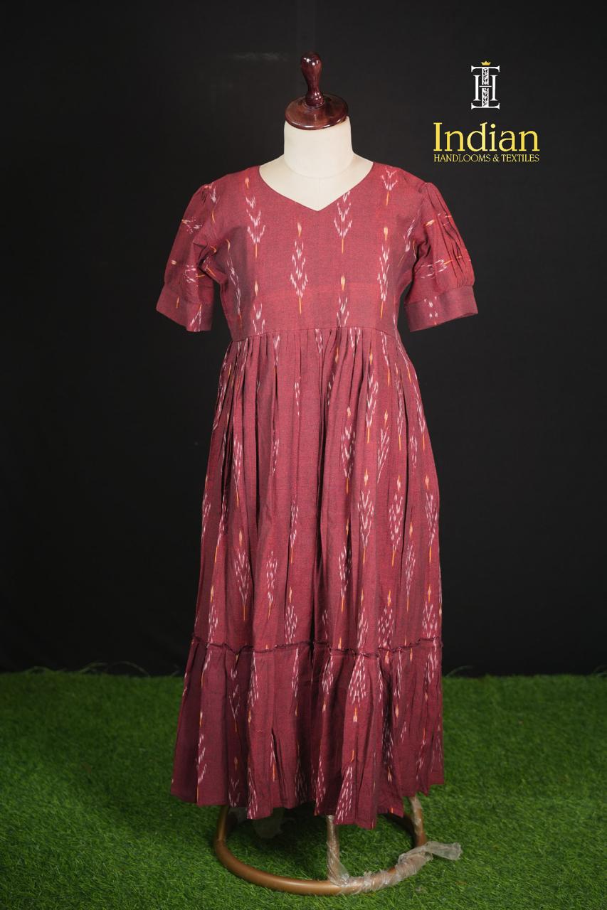 Ikkat cotton frock -Maroon