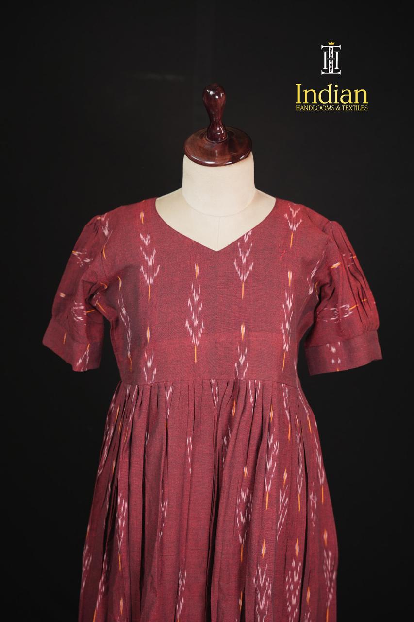 Ikkat cotton frock -Maroon