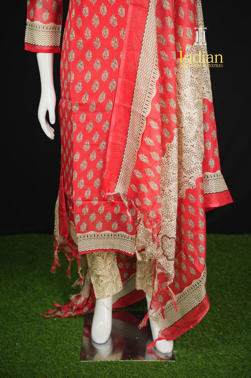 Printed Kota Sets - Red  3