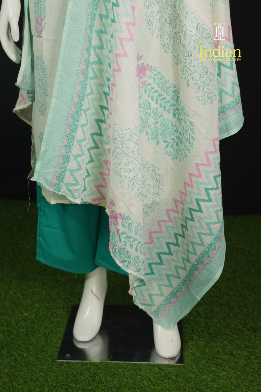. Jaipuri Cotton Sets - White &amp; Green