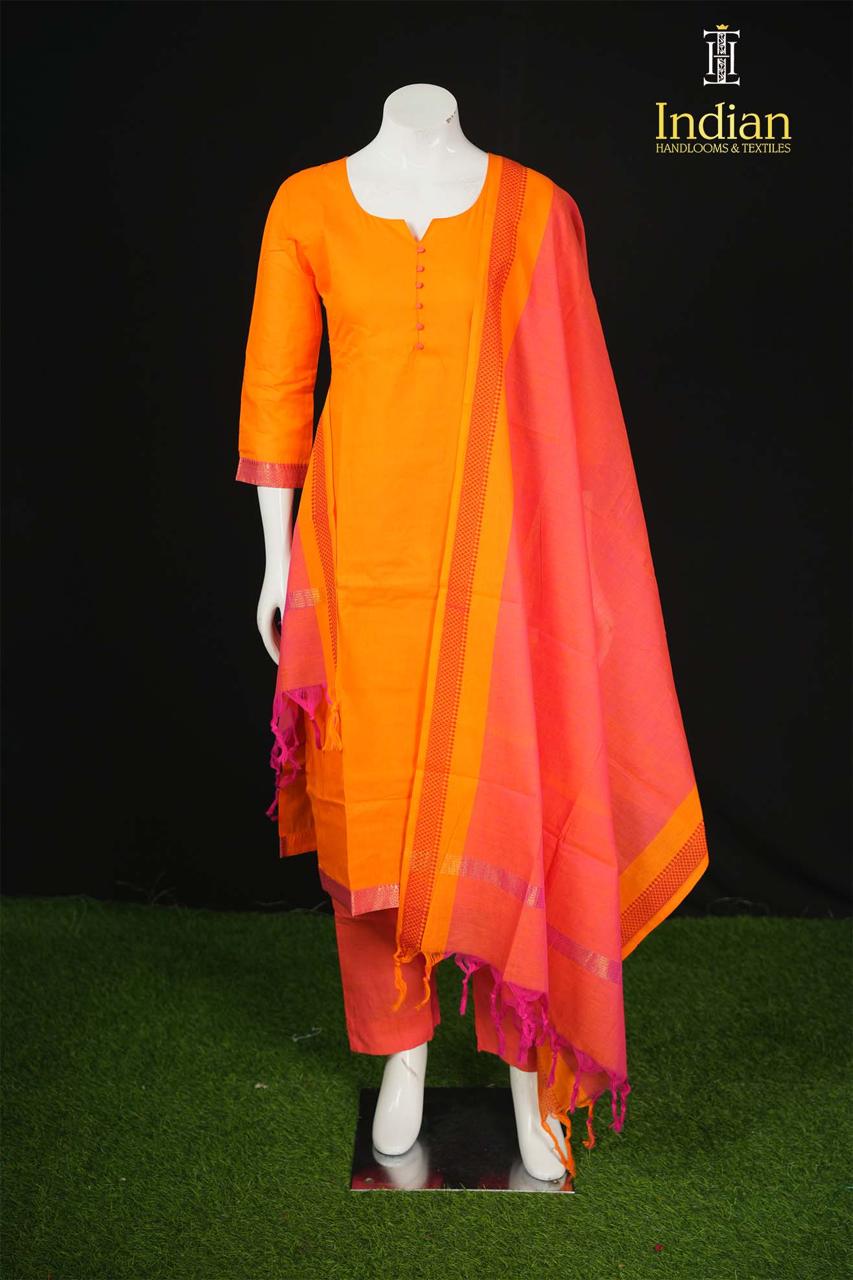 B Mangagiri Cotton Sets - Orange &amp; Peach