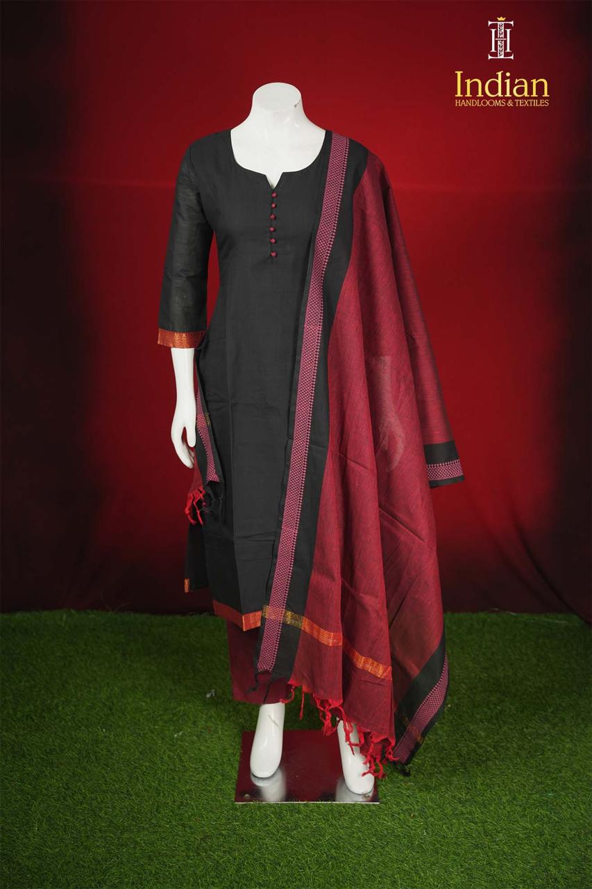 B Mangagiri Cotton Sets - Black &amp; Maroon