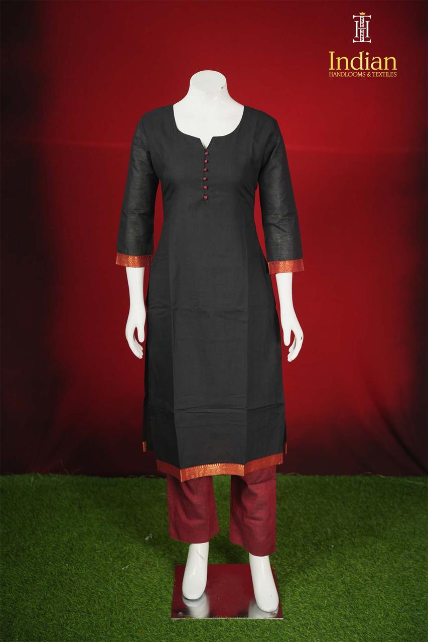 B Mangagiri Cotton Sets - Black &amp; Maroon