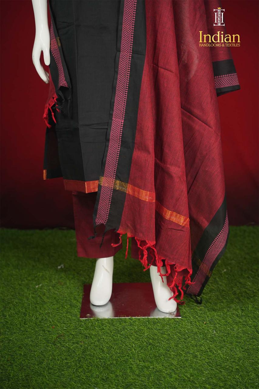 B Mangagiri Cotton Sets - Black &amp; Maroon