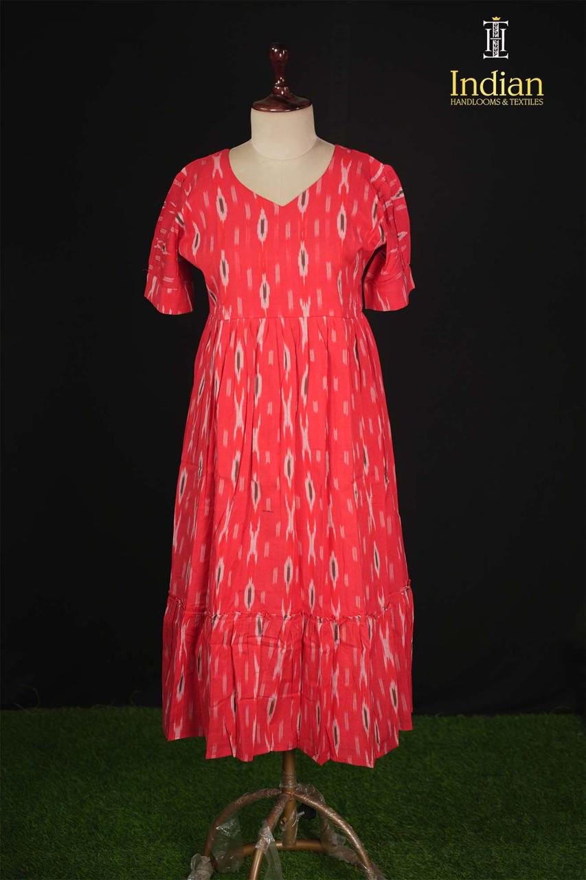 1 Ikkat cotton frock - Red