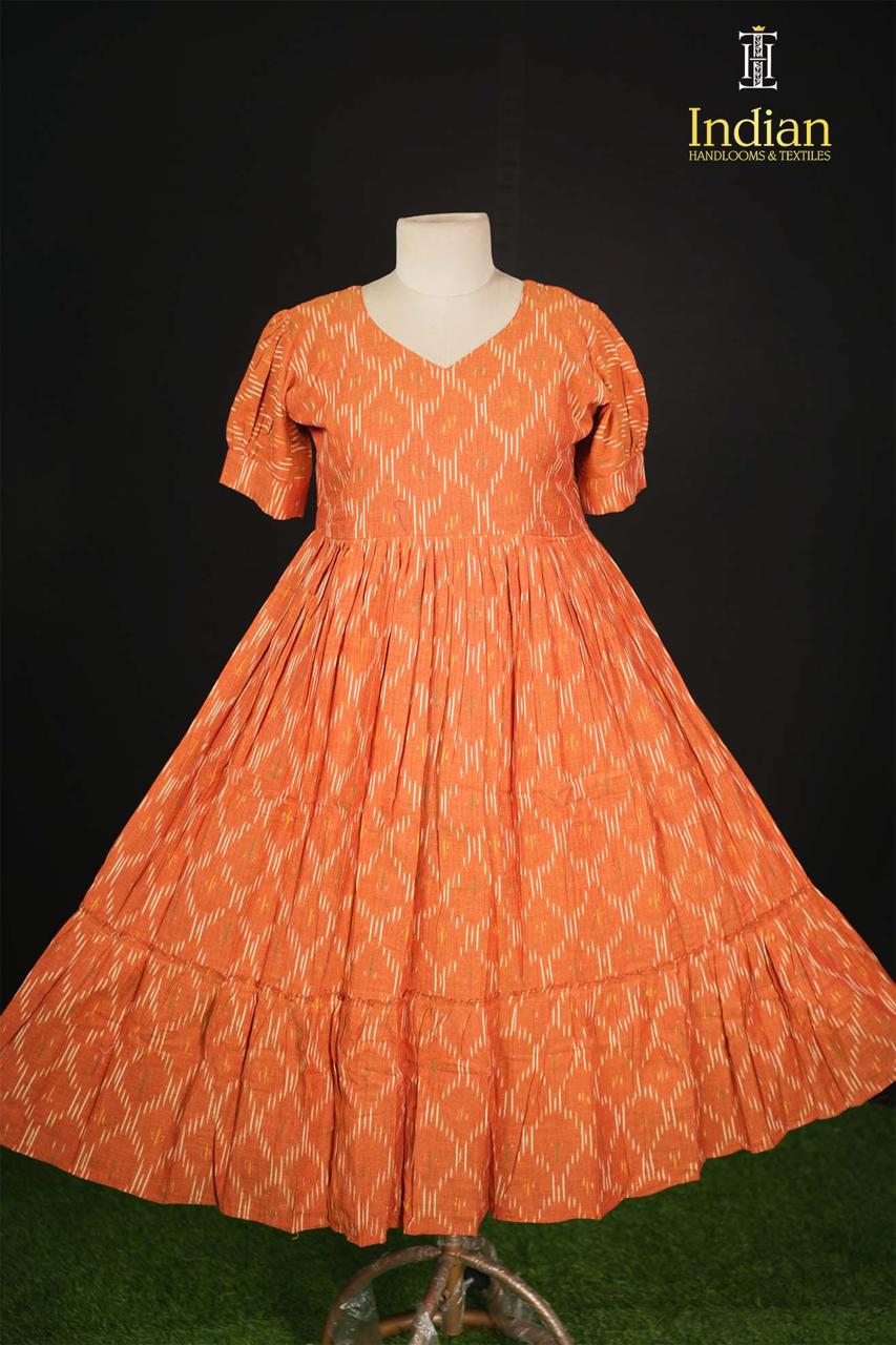1 Ikkat cotton frock - Rust Orange