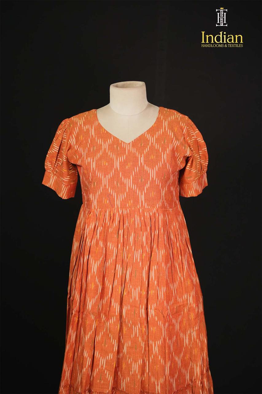 1 Ikkat cotton frock - Rust Orange