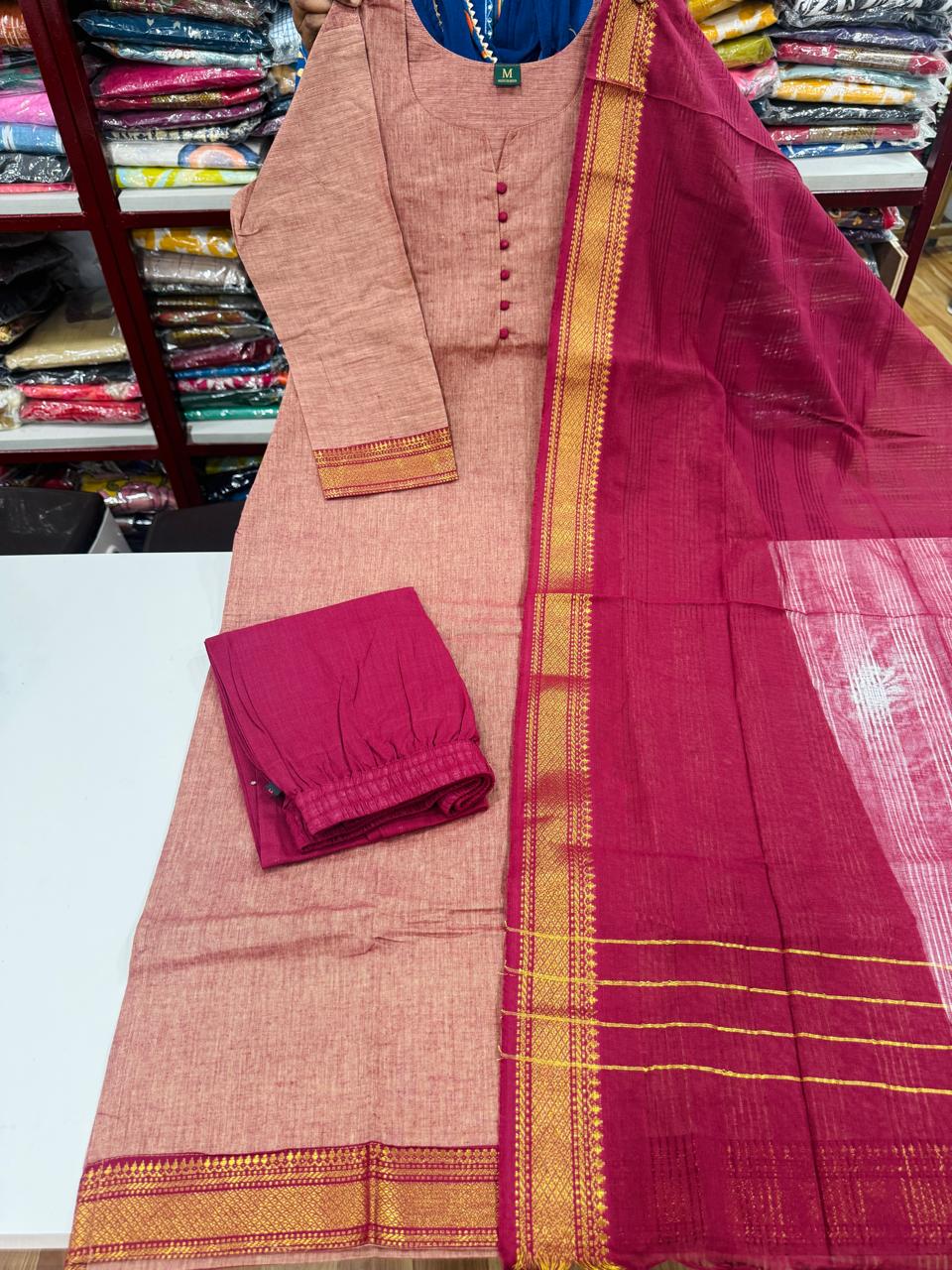 2 Mangalagiri Cotton Sets-Peach