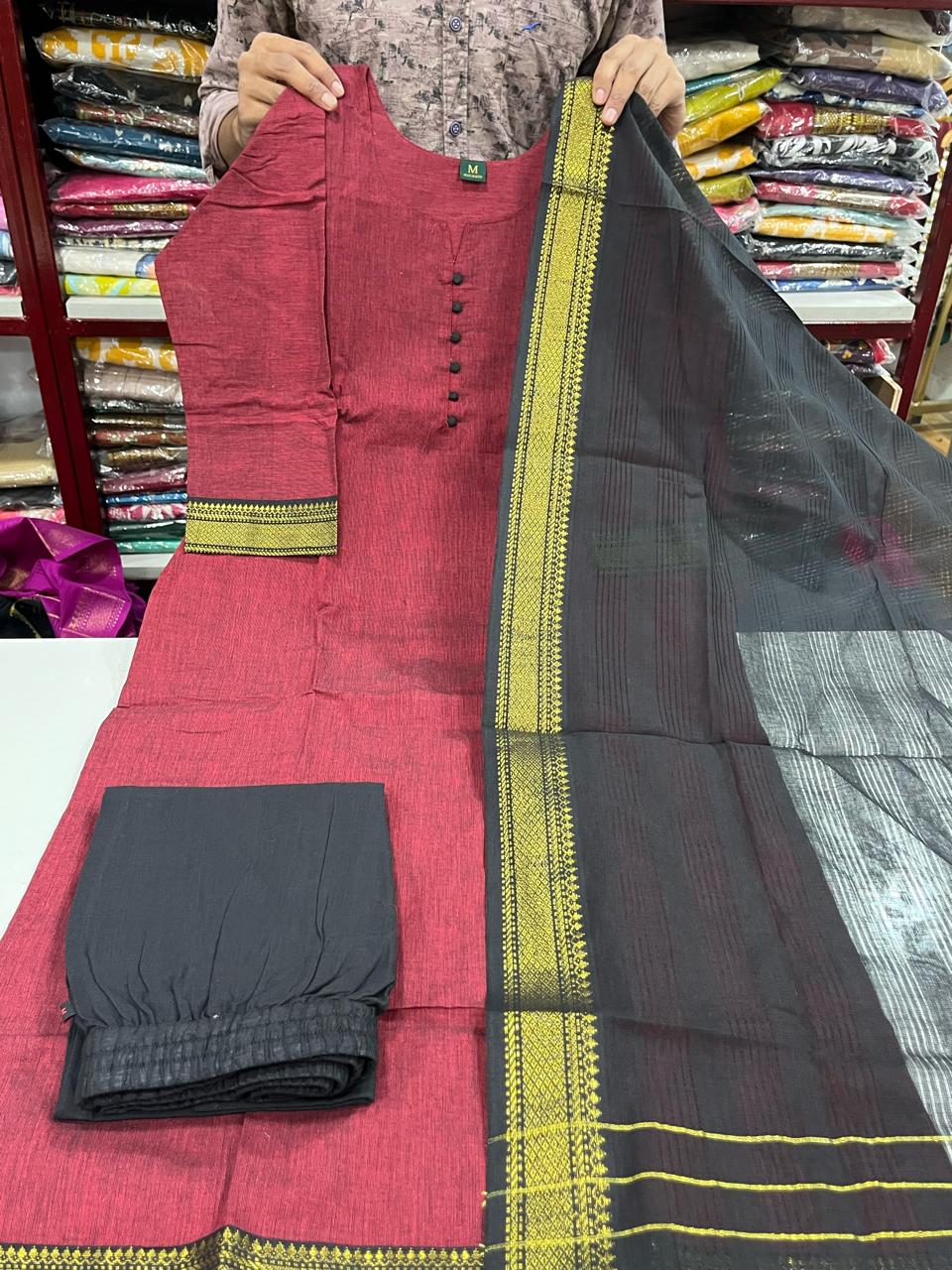 Mangalagiri Cotton Sets-Maroon