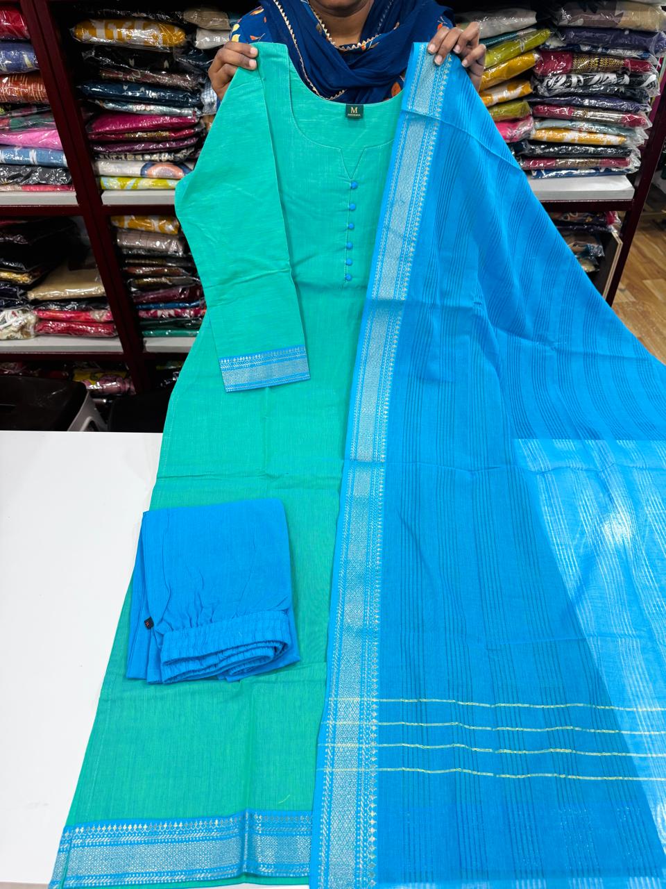 Mangalagiri Cotton Sets- Leight Blue