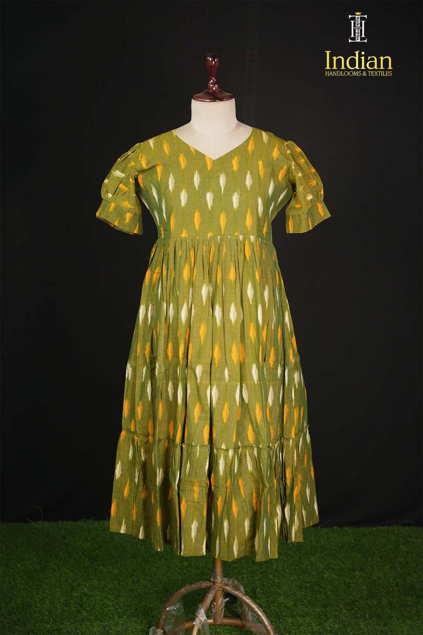 1 Ikkat cotton frock -Green