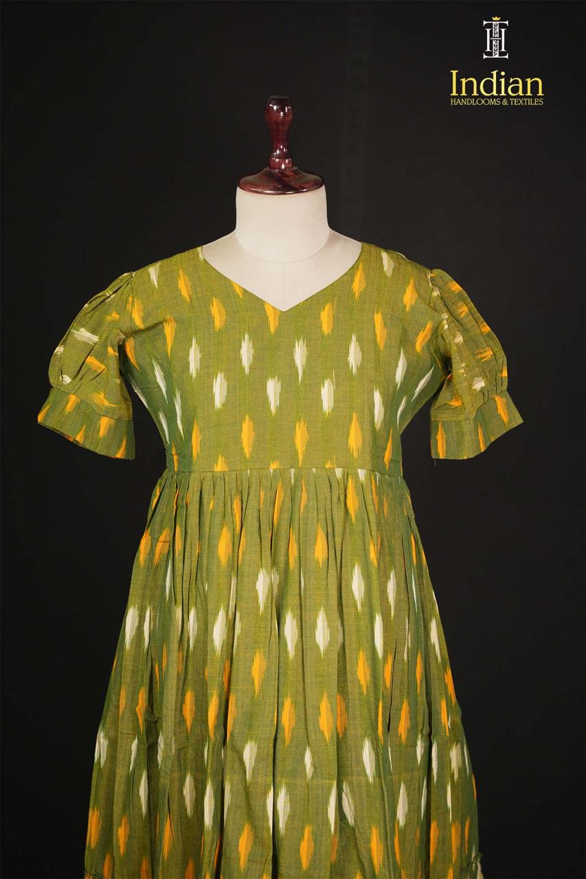 1 Ikkat cotton frock -Green