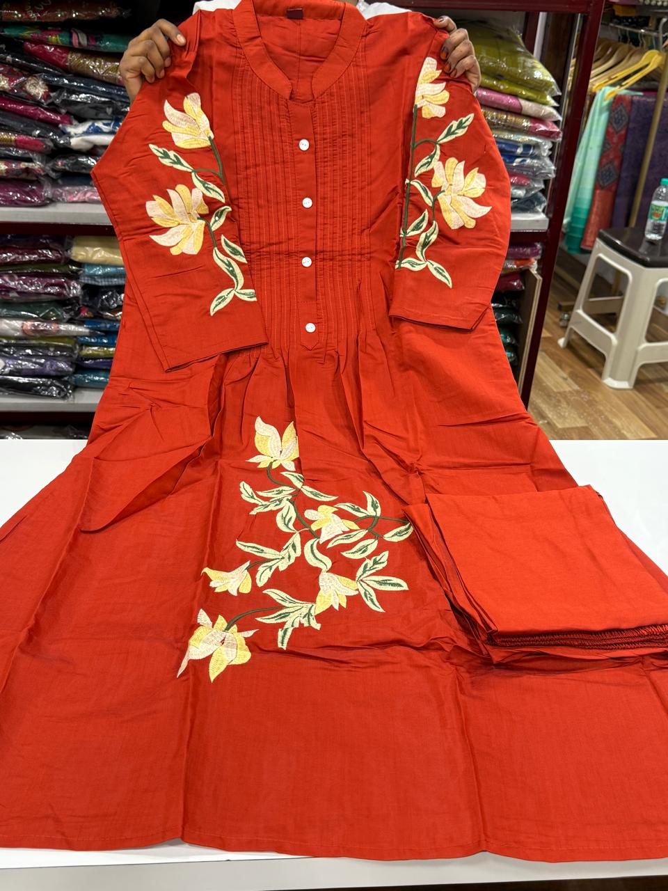 Premium Roman Silk Aline Cut 2pc Set-Rust Orange