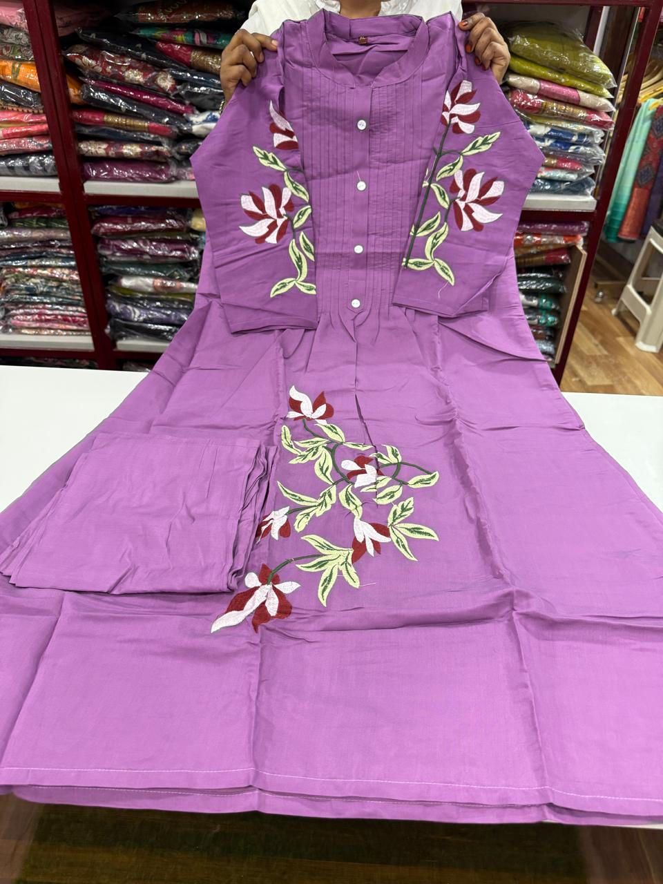 Premium Roman Silk Aline Cut 2pc Set-Lavender