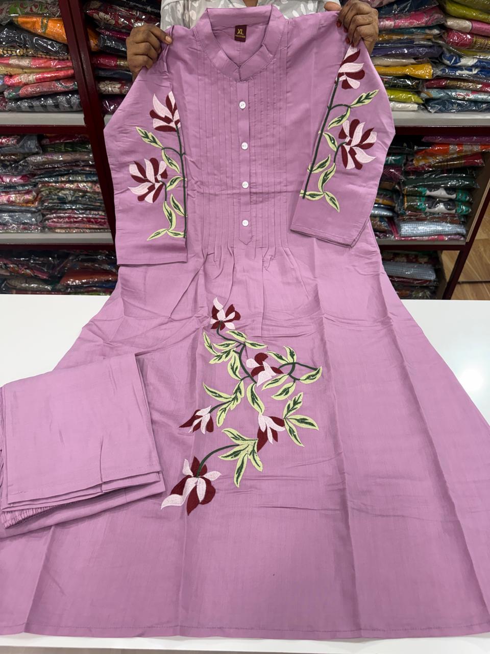 Premium Roman Silk Aline Cut 2pc Set-Lite Pink